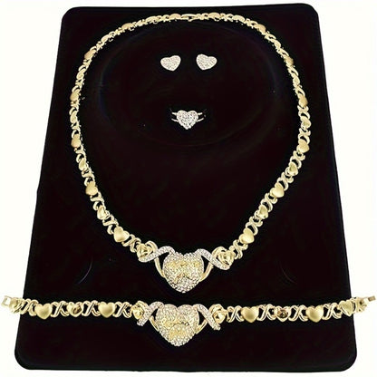 Bridal Jewelry Set - 5pcs Dubai & European Style Luxury Heart Necklace, Ring, Bracelet & - product detail view 8