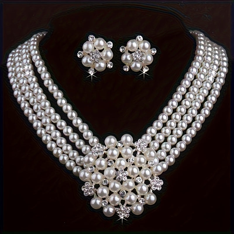 Bridal Jewelry Set - Beaded Necklace & Earrings - Silver Plated Luxury Wedding Accessories for - main product view