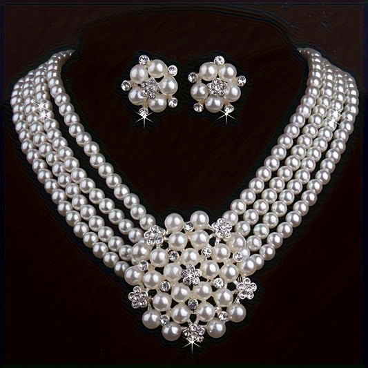 Bridal Jewelry Set - Beaded Necklace & Earrings - Silver Plated Luxury Wedding Accessories for - main product view