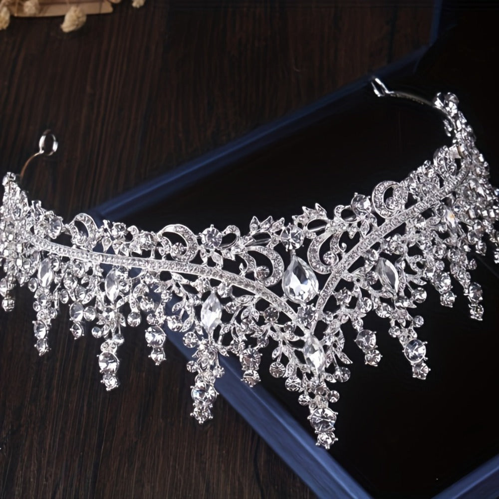 Bridal Jewelry Set - Crown Necklace Earring 3pcs - Luxury Wedding for Bride, Crystal Tiara - product detail view 3