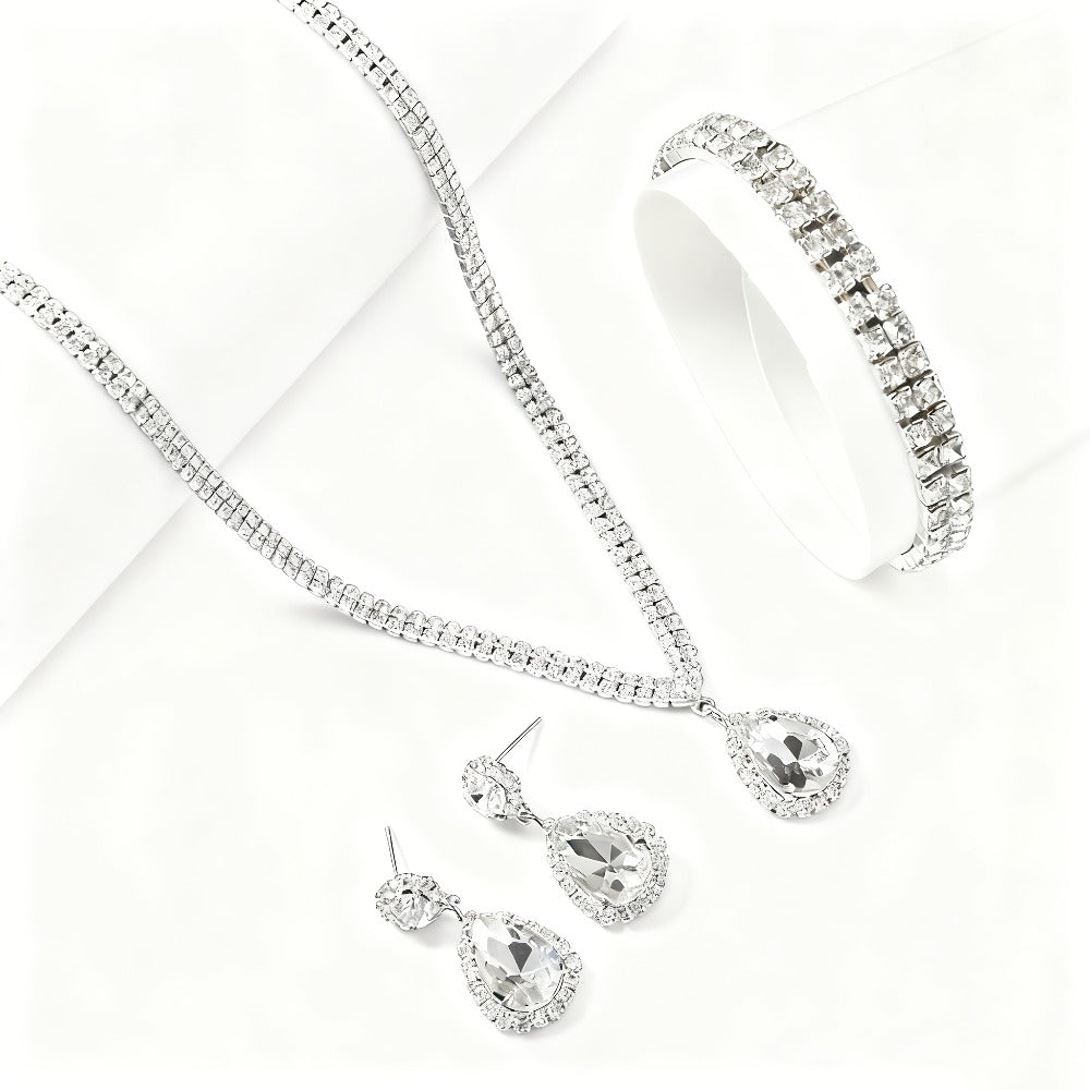 Bridal Jewelry Set - Moissanite for Women 925 Sterling Silver - Earrings Ring Necklace 3 Piece - product detail view 3