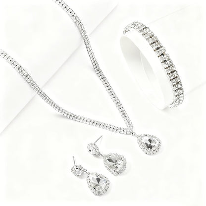 Bridal Jewelry Set - Moissanite for Women 925 Sterling Silver - Earrings Ring Necklace 3 Piece - product detail view 3