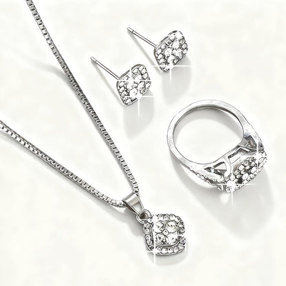 Bridal Jewelry Set - Moissanite for Women 925 Sterling Silver - Earrings Ring Necklace 3 Piece - product detail view 6