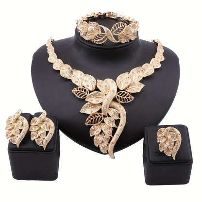 Bridal Jewelry Set - Rhinestone 4 Pieces Necklace Earrings Bracelet Ring for Women Elegant - product detail view 3