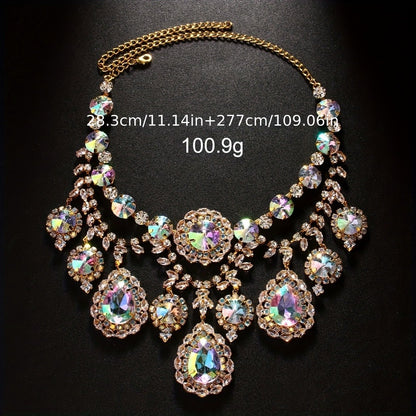 Bridal Jewelry Set - Rhinestone Necklace and Earrings for Women Sparkling Crystal | Elegant - product detail view 3