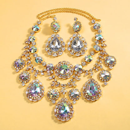 Bridal Jewelry Set - Rhinestone Necklace and Earrings for Women Sparkling Crystal | Elegant - product detail view 4