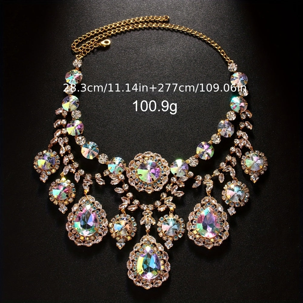 Bridal Jewelry Set - Rhinestone Necklace and Earrings for Women Sparkling Crystal | Elegant - product detail view 14