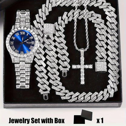 Bridal Jewelry Set - Rhinestone Watch & Cross Pendant 4-Piece for Men & Women 5A Crystal Quartz - product detail view 25