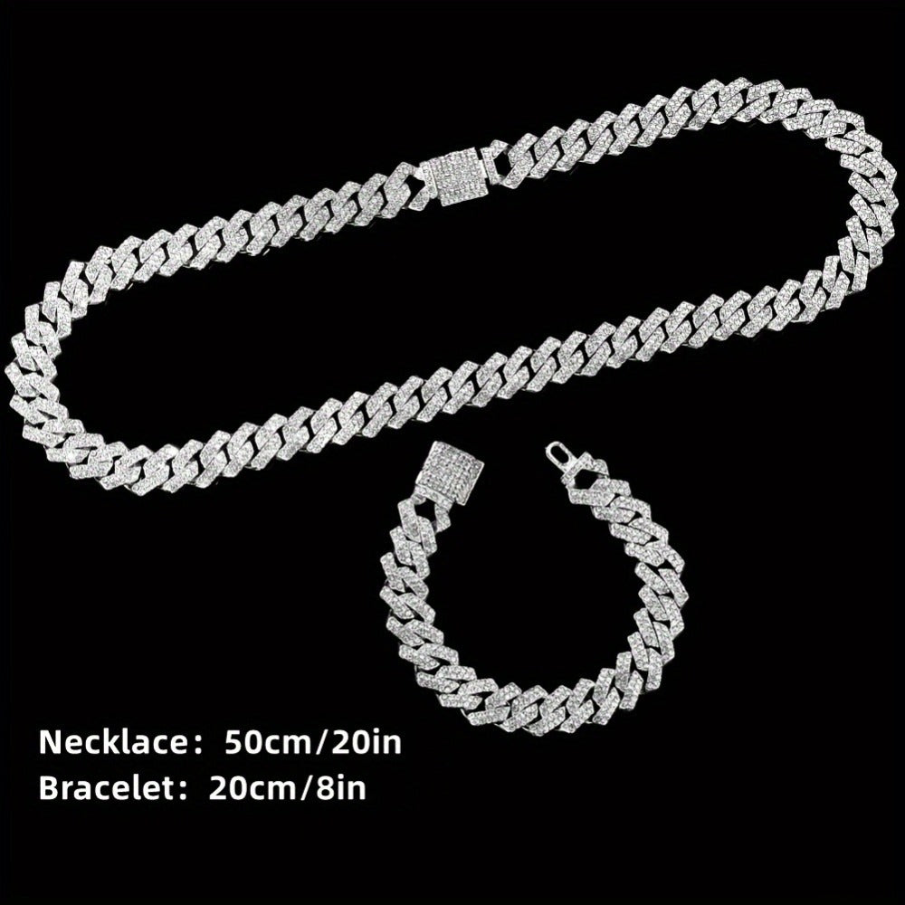 Bridal Jewelry Set - Men's Hip-Hop Rhinestone 4pcs - Quartz Watch with Calendar, Cross Pendant - product detail view 8