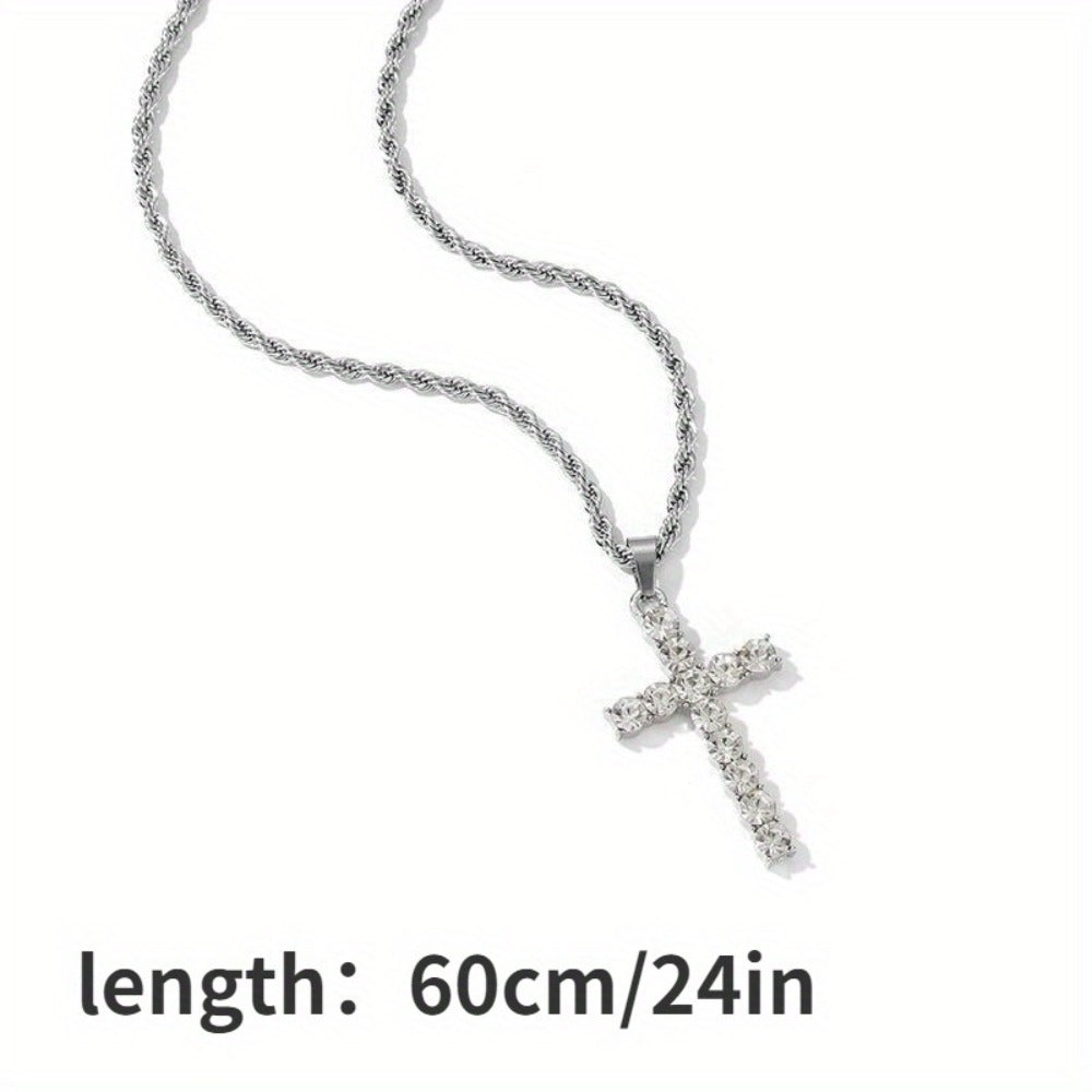 Bridal Jewelry Set - Men's Hip-Hop Rhinestone 4pcs - Quartz Watch with Calendar, Cross Pendant - product detail view 11