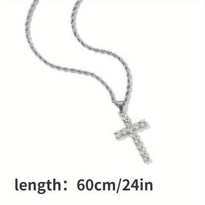 Bridal Jewelry Set - Men's Hip-Hop Rhinestone 4pcs - Quartz Watch with Calendar, Cross Pendant - product detail view 11