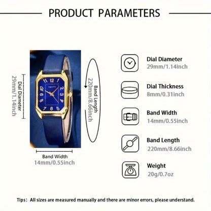 Bridal Jewelry Set - Women's Watch & 6pcs PU Leather Quartz Watch with Matching Bracelet, Ring - product detail view 7