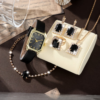 Bridal Jewelry Set - Women's Watch & 6pcs PU Leather Quartz Watch with Matching Bracelet, Ring - product detail view 14
