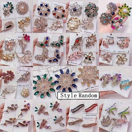 Brooch Pin - for Women 20 Pack Mixed Flower Rhinestone Crystal Faux Pearl - Elegant - main product view