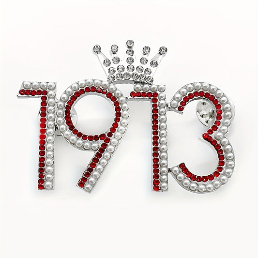 Brooch Pin - Delta Sigma Theta 1913 Crown Rhinestone Lapel - Red Greek Sorority Letter - main product view