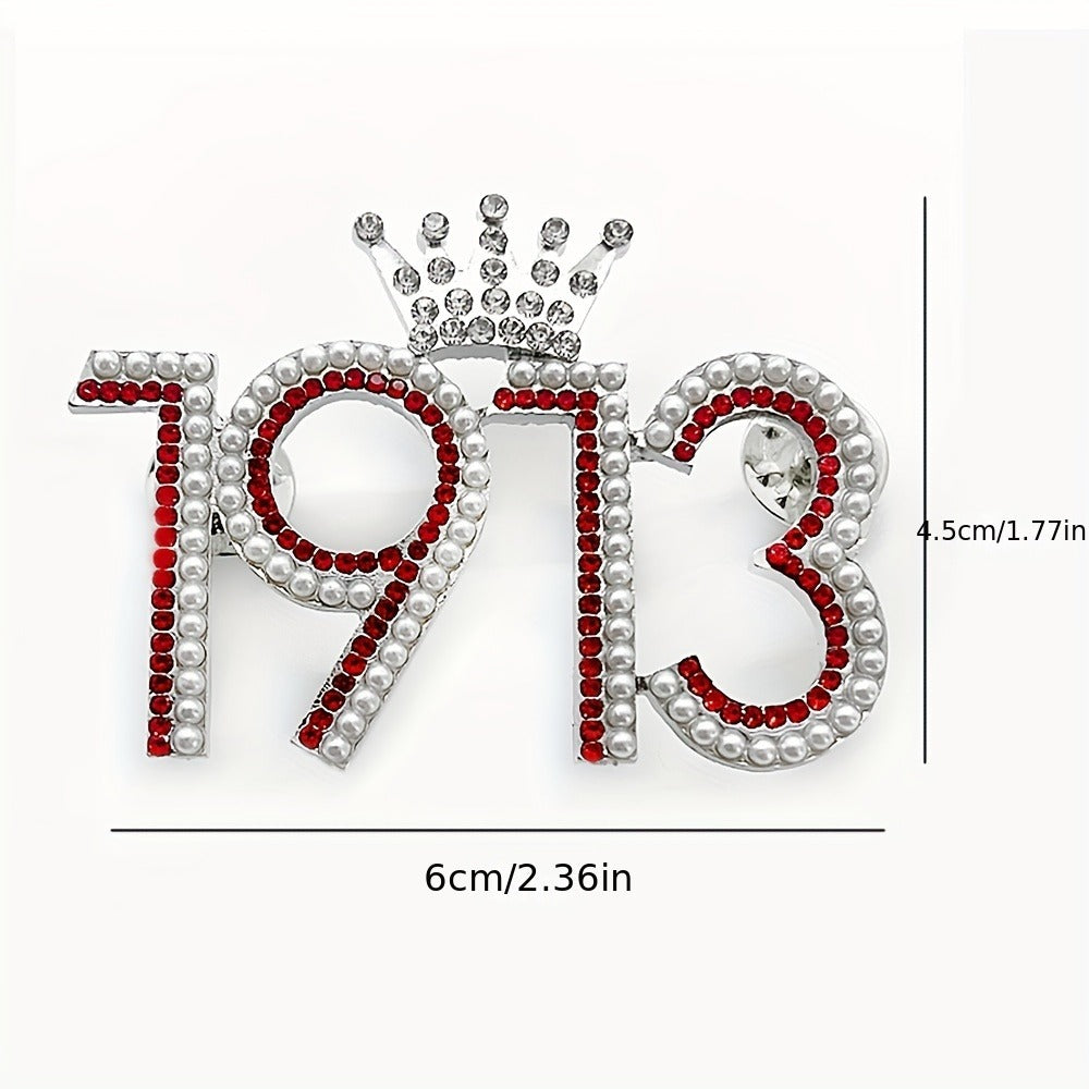 Brooch Pin - Delta Sigma Theta 1913 Crown Rhinestone Lapel - Red Greek Sorority Letter - product detail view 6