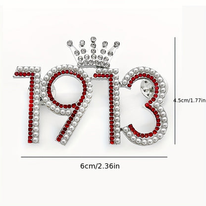Brooch Pin - Delta Sigma Theta 1913 Crown Rhinestone Lapel - Red Greek Sorority Letter - product detail view 6