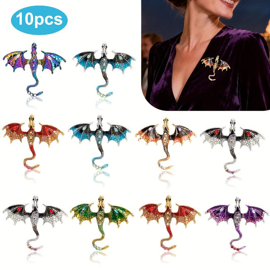 Brooch Pin - Dragon Set 10pcs 7 Colors Enamel Lapel Fantasy Gothic Cosplay Accessories - main product view