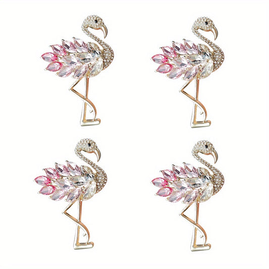 Brooch Pin - Flamingo Set 4pcs Colorful Zirconia Crystal Corsage Lapel Mori Chic Suit - main product view