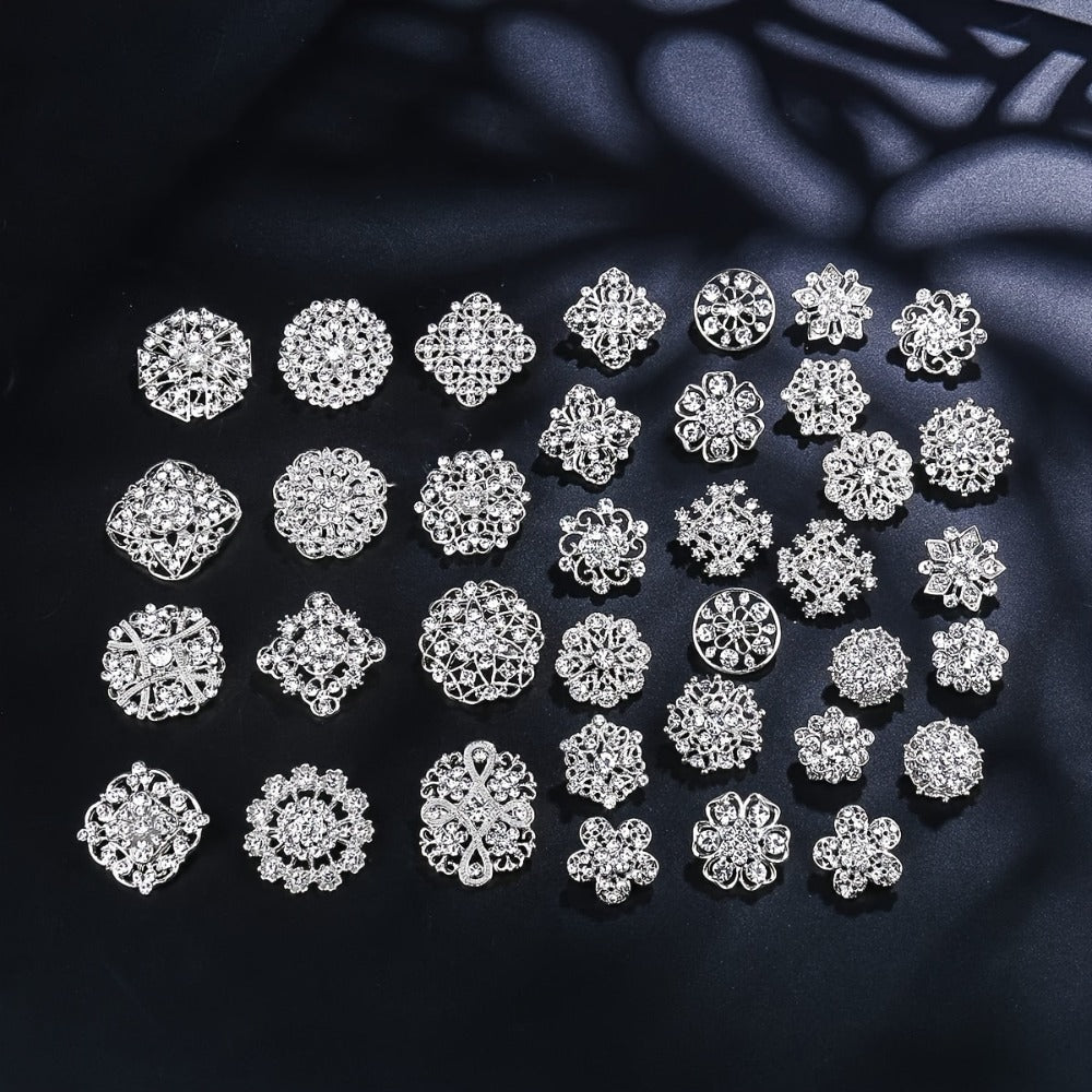 Brooch Pin - Rhinestone Set 36 Pcs Vintage Crystal Lapel for Women Men | Zinc Alloy - product detail view 3