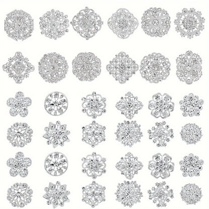 Brooch Pin - Rhinestone Set 36 Pcs Vintage Crystal Lapel for Women Men | Zinc Alloy - product detail view 8