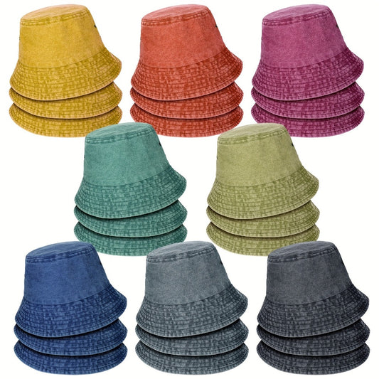 Bucket Hat - Bulk 24 Pcs Unisex Cotton Denim Summer Sun Multicolor Beach Fishing - main product view