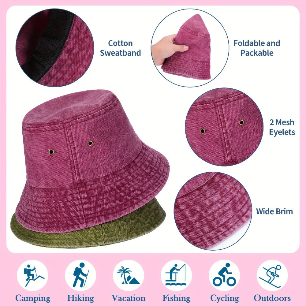 Bucket Hat - Bulk 24 Pcs Unisex Cotton Denim Summer Sun Multicolor Beach Fishing - product detail view 3