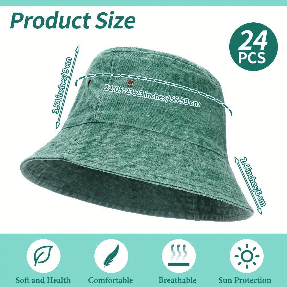 Bucket Hat - Bulk 24 Pcs Unisex Cotton Denim Summer Sun Multicolor Beach Fishing - product detail view 4