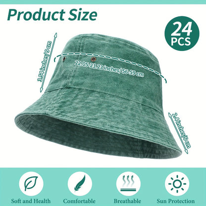 Bucket Hat - Bulk 24 Pcs Unisex Cotton Denim Summer Sun Multicolor Beach Fishing - product detail view 4