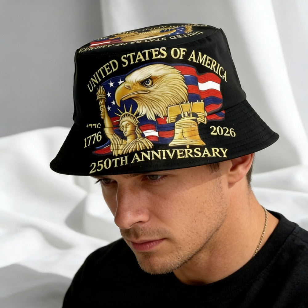 Bucket Hat - Patriotic American Flag 250th Independence Day Fisherman Unisex 4th of - product detail view 4
