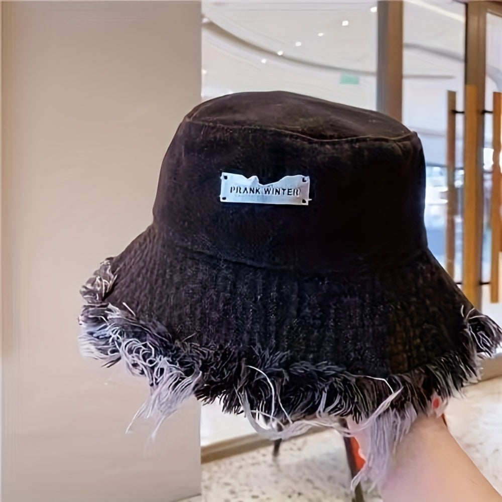 Bucket Hat - Unisex Distressed Raw Hem Lightweight Dark Blue Vintage Washed Sun for Men - product detail view 4