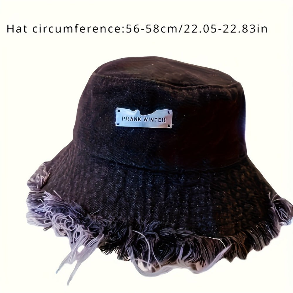 Bucket Hat - Unisex Distressed Raw Hem Lightweight Dark Blue Vintage Washed Sun for Men - product detail view 5