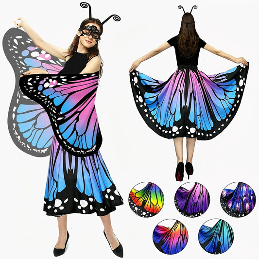Butterfly Costume - Set Women 4pcs Fairy Wings Cape Skirt Antenna Headband Lightweight - main product view