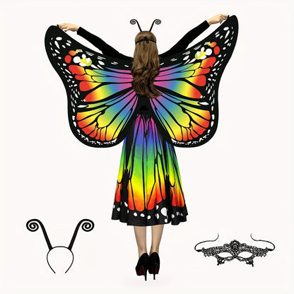 Butterfly Costume - Set Women 4pcs Fairy Wings Cape Skirt Antenna Headband Lightweight - product detail view 3