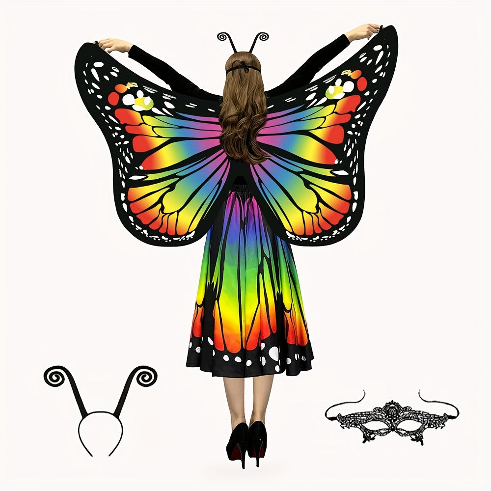 Butterfly Costume - Set Women 4pcs Fairy Wings Cape Skirt Antenna Headband Lightweight - product detail view 25