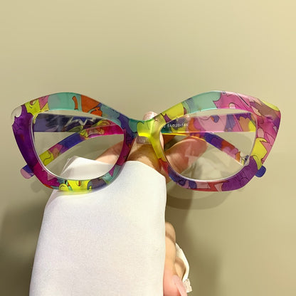 Blue Light Blocking Glasses Women Cat Eye Colorful Retro Square Frame PC Lenses Metal Hinges Lightweight Fashion Eyewear with Case Computer Work Holiday Gift