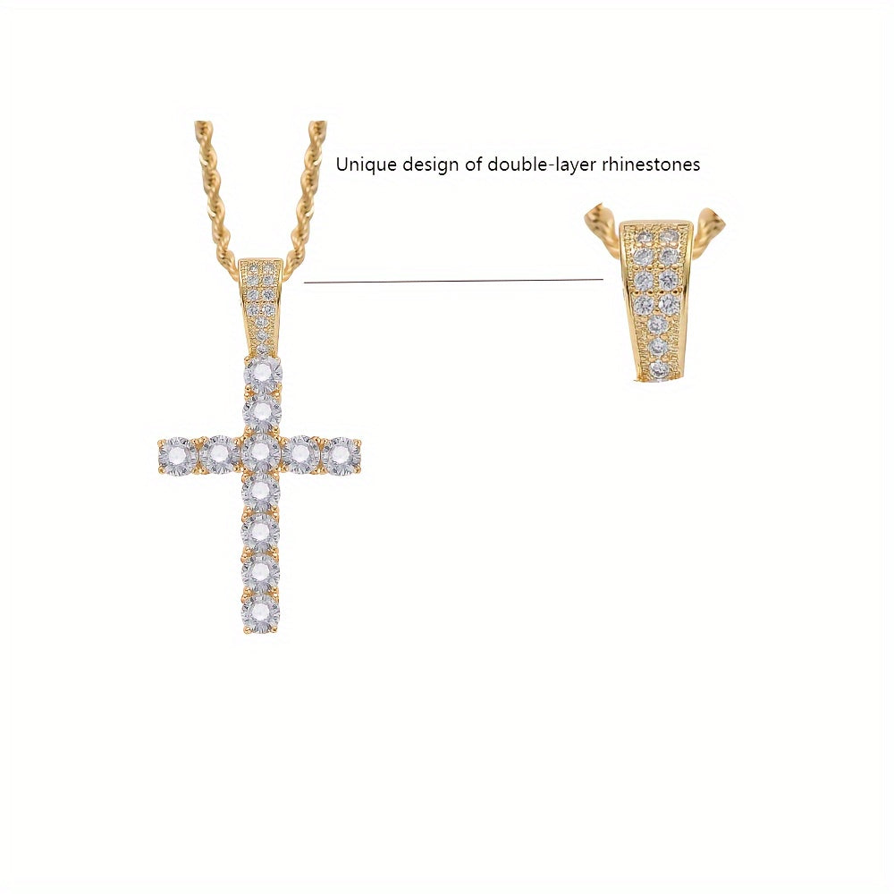5pcs, Men's Rhinestone Watch Set, Fashionable Cross Necklace Ring Bracelet Set, Christmas Set