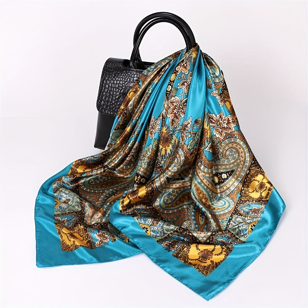 Set of 6 Vintage Satin Square Scarves for Women, Featuring Elegant Polyester with Paisley And Floral Patterns in 6 Distinct Designs And Assorted Colors, Perfect for Both Formal And Casual Events