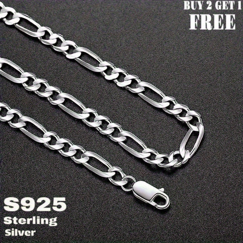 925 Silver Figaro Chain Necklace 6mm - Genuine Sterling Silver Unisex Necklace for Men & Women, 22 to 24 Inch, Fashionable Versatile Jewelry, Gift Box Included