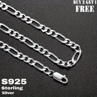 925 Silver Figaro Chain Necklace 6mm - Genuine Sterling Silver Unisex Necklace for Men & Women, 22 to 24 Inch, Fashionable Versatile Jewelry, Gift Box Included
