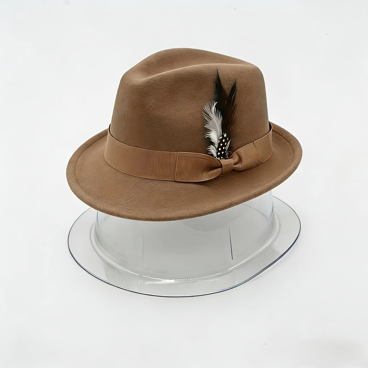 Flongo Classic Short-brimmed Felt and Feather Hat for Men and Women, Panama Hat