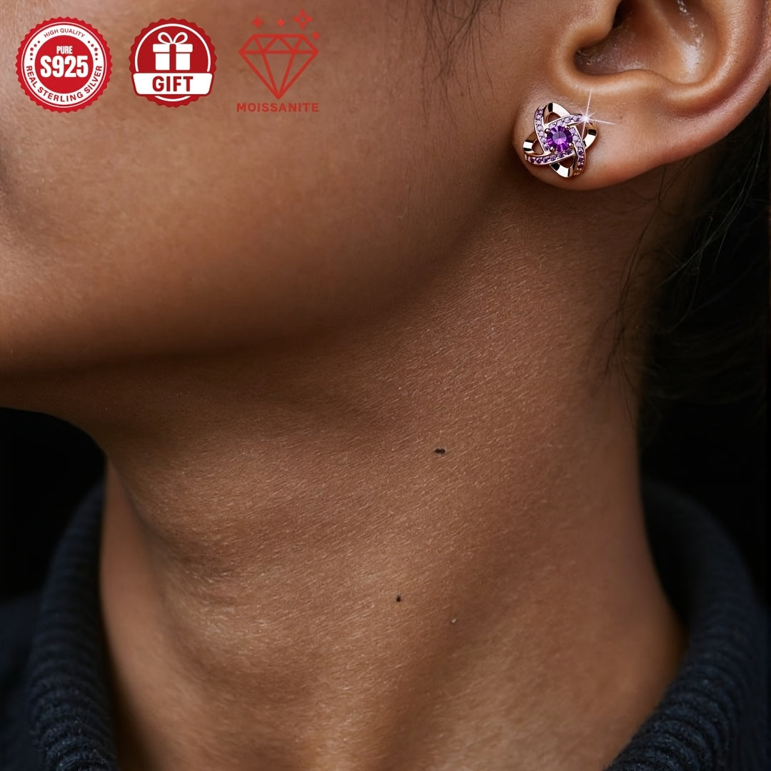 1 Pair Elegant Vintage Purple Moissanite Four-Leaf Clover Earrings, S925 Sterling Silvery Hypoallergenic, Perfect for Daily Wear& Banquets, Ideal Gift for Her with Gift Box, Valentine's Day Accessory, Banquet Jewelry, Vintage Earrings, Holiday