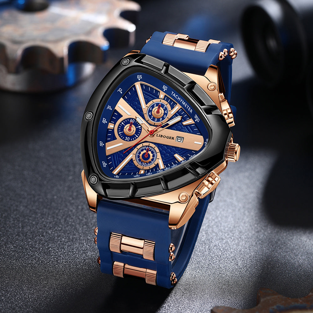 Men's 2-Piece Watch Set – Triangle Dial Silicone Strap & Retro Square Dial Faux Leather, Date Display Sport Dress Watches, Gift for Him