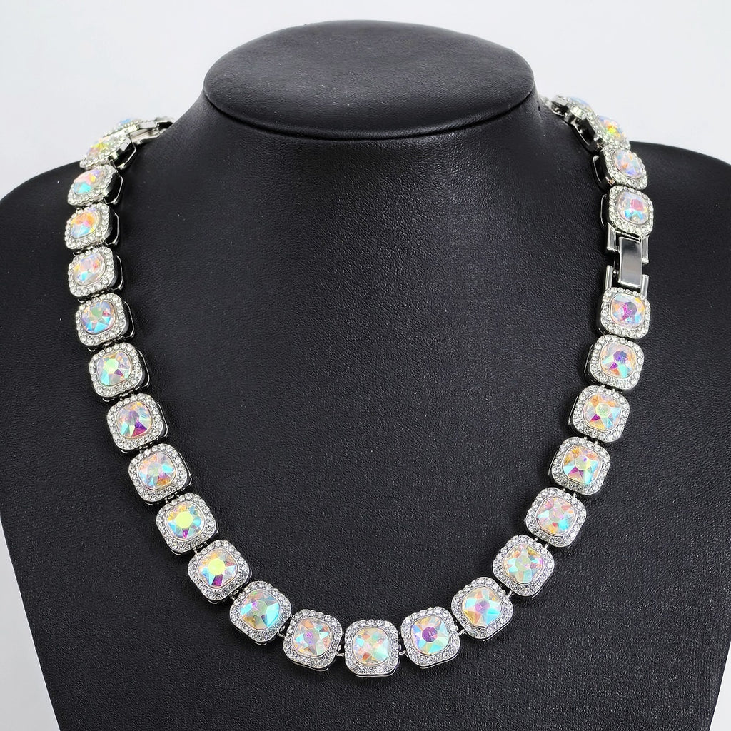 12Mm Square moissanite Necklace, S925 925 Silver Necklace, Inlaying Large Particles Exquisite moissanite, Banquet/Party/Dinner Party Senior moissanite Jewelry