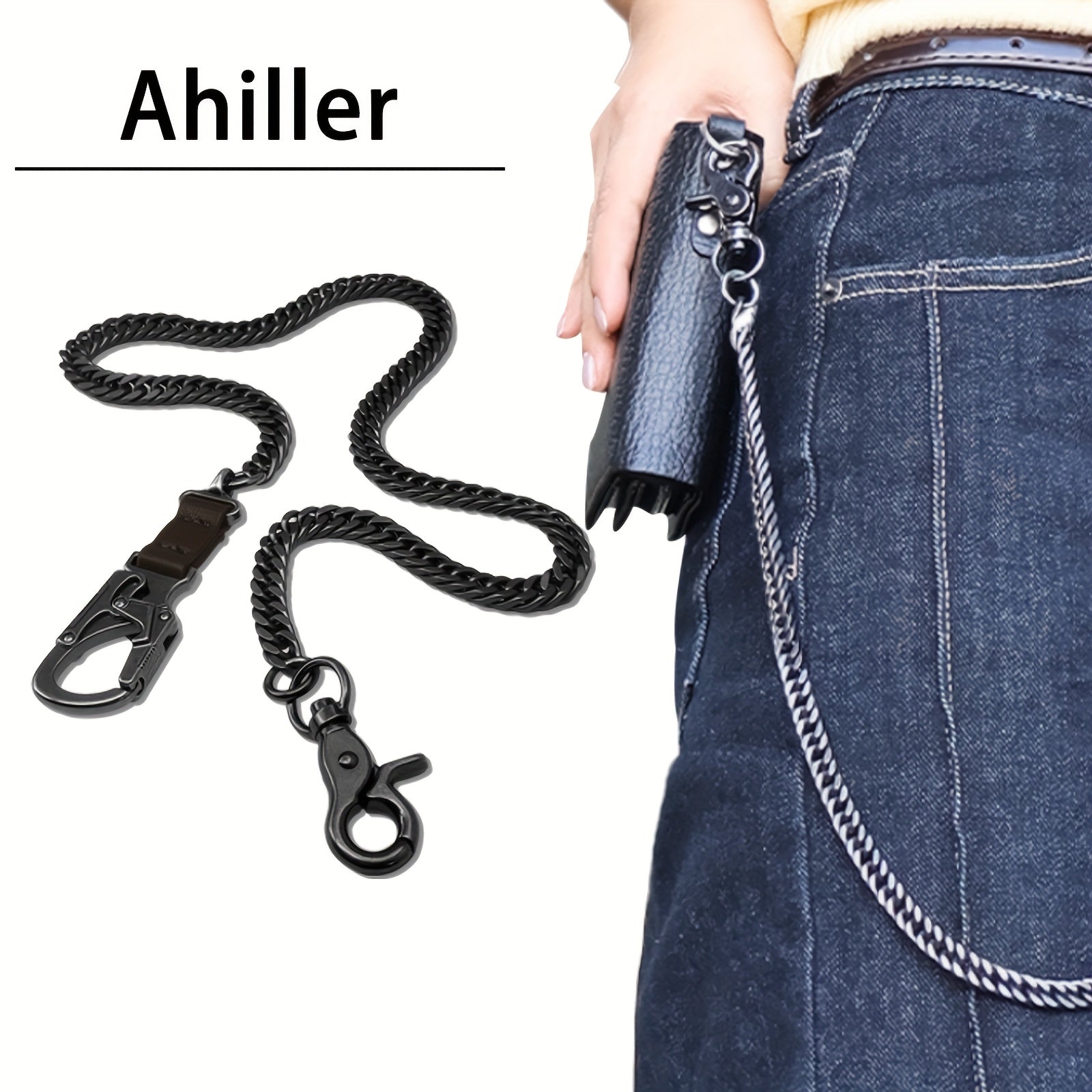 Ahiller Business Style Wallet Chain, Hip Hop Style Keychain - Dual Lock Security Design, Outdoor Camping, Traveling Accessory for Motorcycle/Daily Use with Scratch Resistant Coating, Men's EDC Carrying Gear Chain, Perfect Gift for Boyfriends And Dads, Dai
