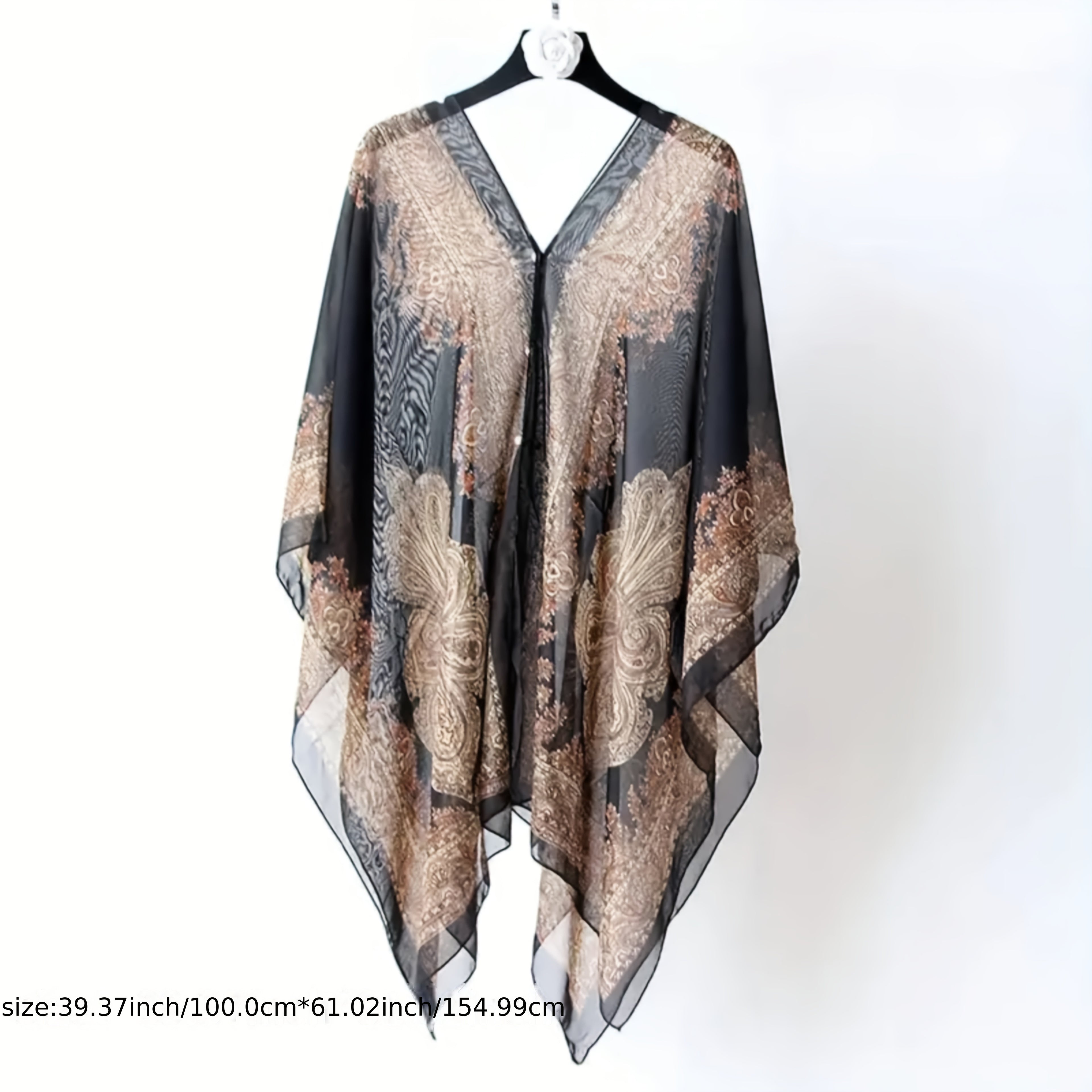 2pcs/set Bohemian Style Sunscreen Chiffon Shawl for Women - Lightweight, Breathable, - Vibrant Blue Paisley Pattern - Perfect for Beach, Vacation, Floral Print Chiffon Shawl, Large Size Beach Cover-Up, Wrap for Vacation