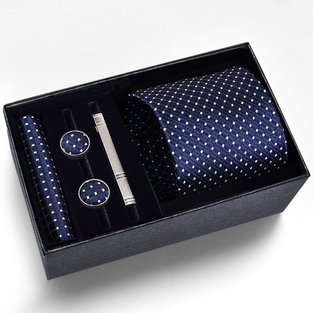 An Essential Purchase for Father'S Day! This Elegant Men'S Tie Set Includes 5pcs: a Tie, Pocket Square, Cufflinks, And a Tie Clip, Perfect for Weddings And Business Events, All Presented in a Chic Gift Box