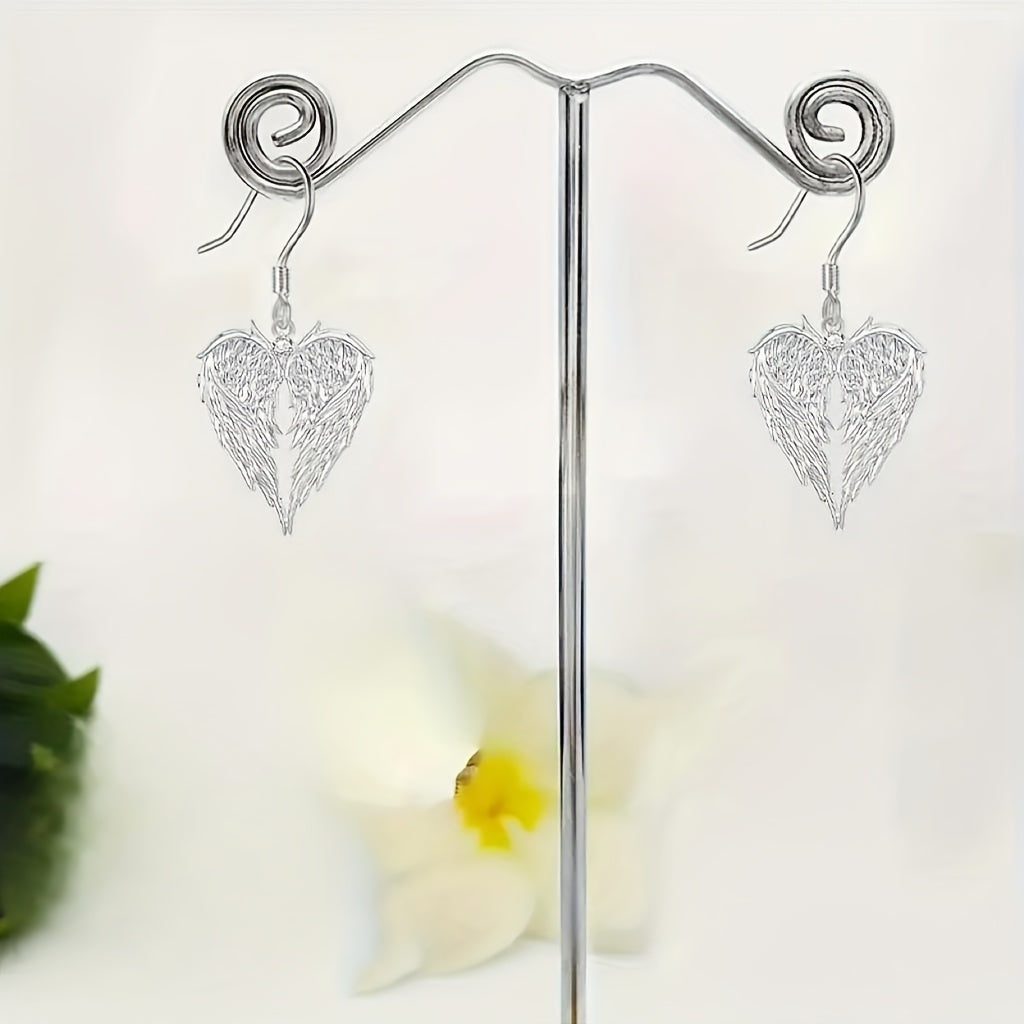 Angel Wings Heart Pendant Earrings Necklace Boho Vintage Silver Women Gift Christmas Valentine Mother's Day Birthday Party
