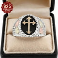 Elegant S925 925 Silver Leaf Cross Ring, Non-Fading, Hypoallergenic, Neutral Retro Punk Hip-Hop Gothic Style Accessory with Religious Symbol Theme, Suitable for Daily Wear And Party Gift Giving