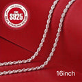 925 Sterling Silvery Twisted Rope Chain Necklace, Minimalist Hip-Hop Style, Elegant Women's Jewelry Accessory, February Birthstone, Valentine's Day Gift, Suitable for Casual Attire in All Seasons